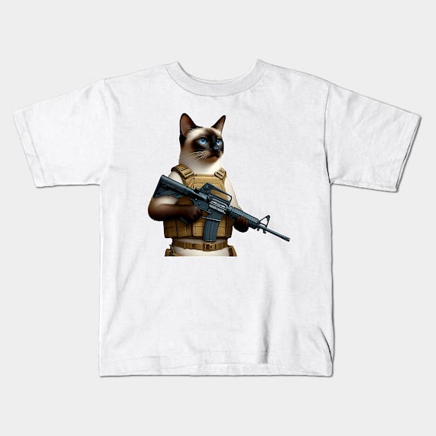 Tactical Cat Kids T-Shirt by Rawlifegraphic